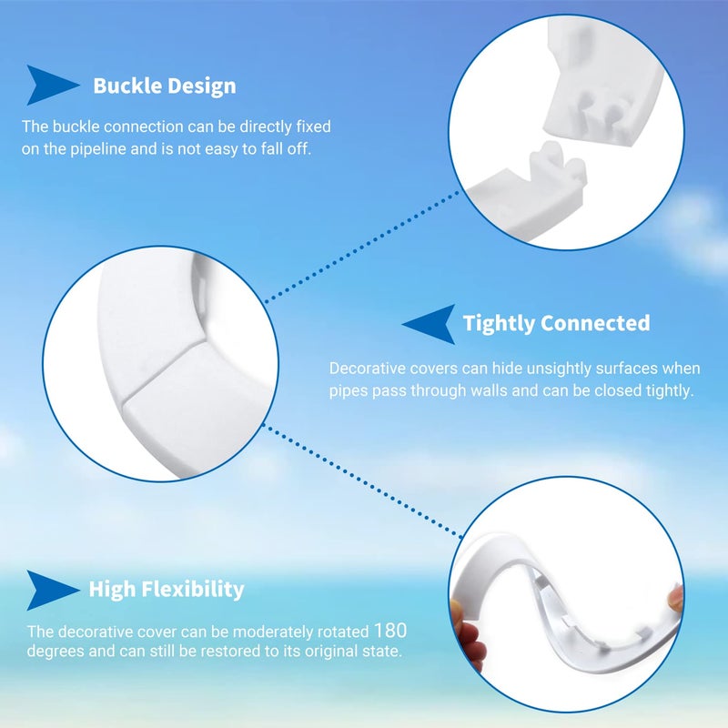 MroMax Fit 1/2" White Plastic PP Pipe Cover, 16mm (5/8") 6Pcs Flange Water Pipe Decoration Escutcheon, Snap-On Cap for Kitchen Valve, Sink Toilet Inflow Pipes, to Hide Gaps and Update Plumbing Look - Image 4